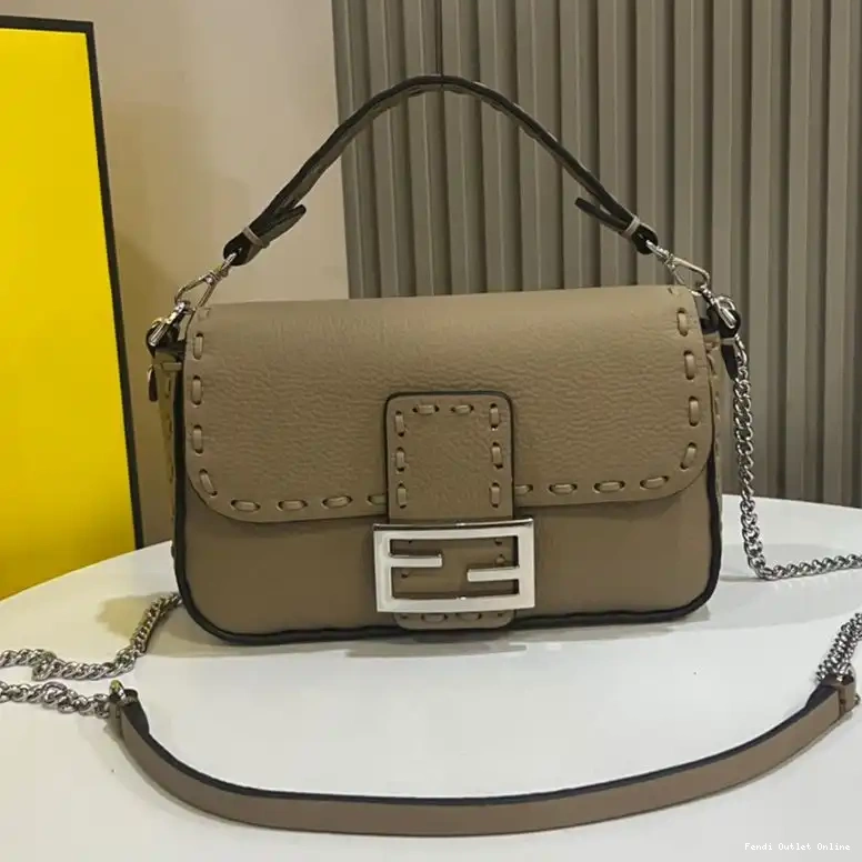 Affordable Leather Bag Selleria Khaki In Cuoio Baguette Fendi Romano Mini 0514